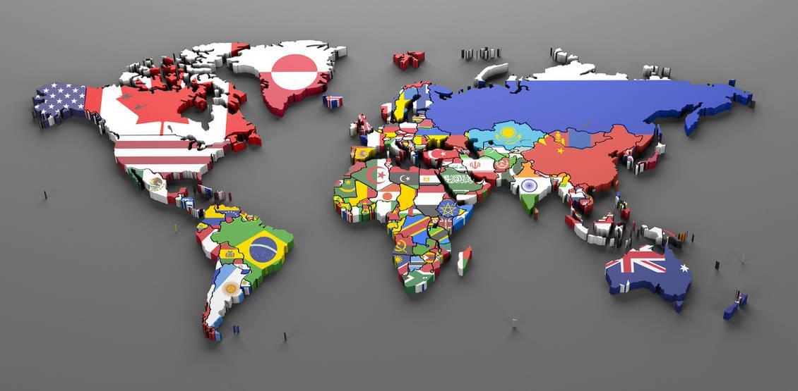 world countries flags map symbols -3d render