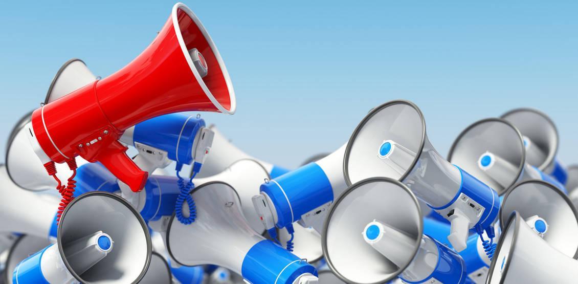 Megaphones. Promotion and advertising, digital marketing or soci