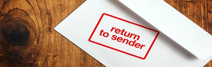 Return to sender stamp on envelope