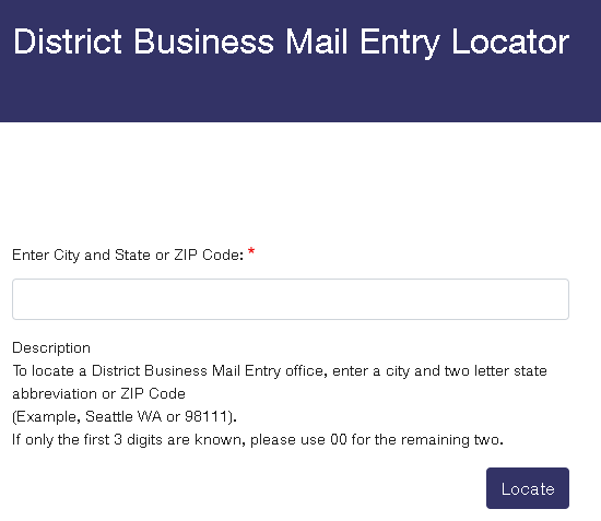 District Business Mail Entry Locator